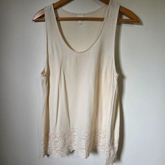 EUC GAP CREAM BOHO SCOOP NECK EMBROIDERED EDGE TANK TOP SIZE L - Picture 2 of 14